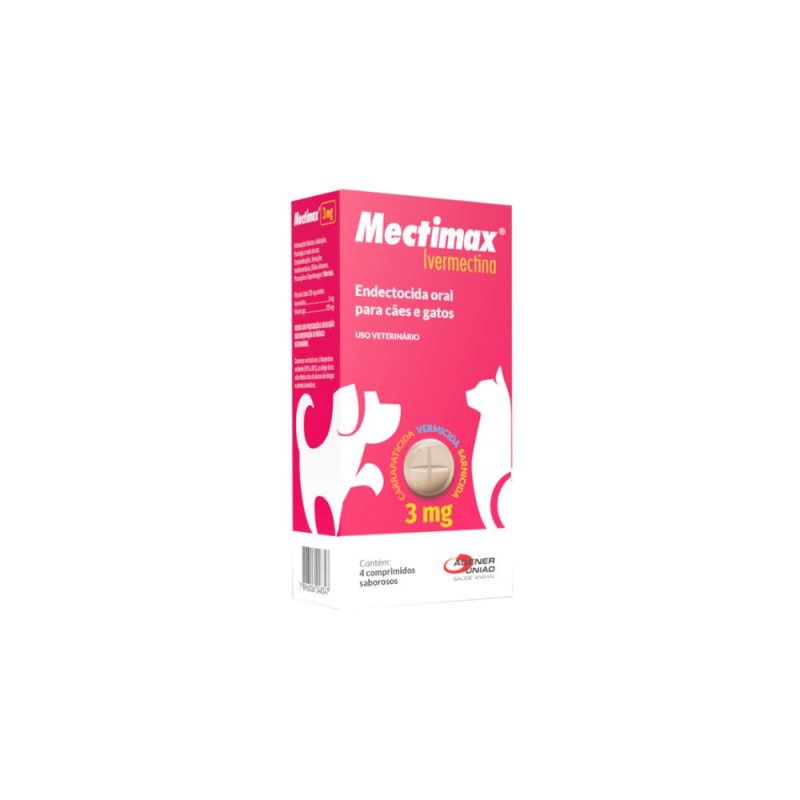 Vermifugo Mectimax 3mg para Cães e Gatos com 4 comprimidos
