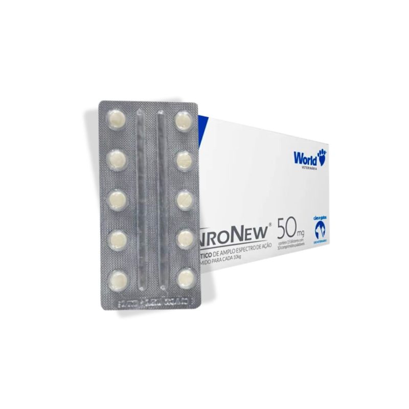 Antibiotico para Cães e Gatos Enronew 50mg Blister com 10 Comprimidos Antibiotico para Cães e Gatos Enronew 50mg Blister com 10 Comprimidos