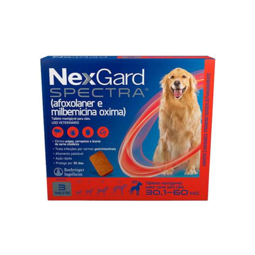 NexGard Spectra GG Antipulgas, Carrapatos e Vermífugo para Cães 30,1Kg a 60Kg Caixa com 3 Comprimidos