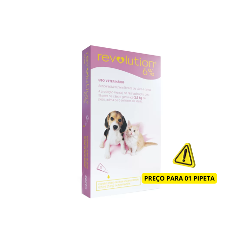 Antiparasitario Revolution 6% Cães e Gatos Filhotes 0,25ml até 2,5kg 1 Pipeta Antiparasitario Revolution 6% Cães e Gatos Filhotes 0,25ml até 2,5kg 1 Pipeta