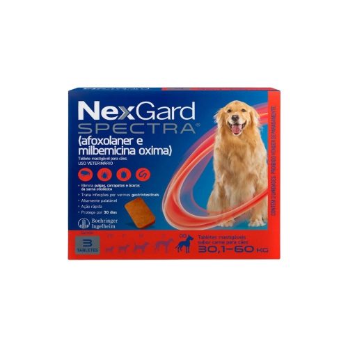 NexGard Spectra GG Antipulgas, Carrapatos e Vermífugo para Cães 30,1Kg a 60Kg Caixa com 3 Comprimidos