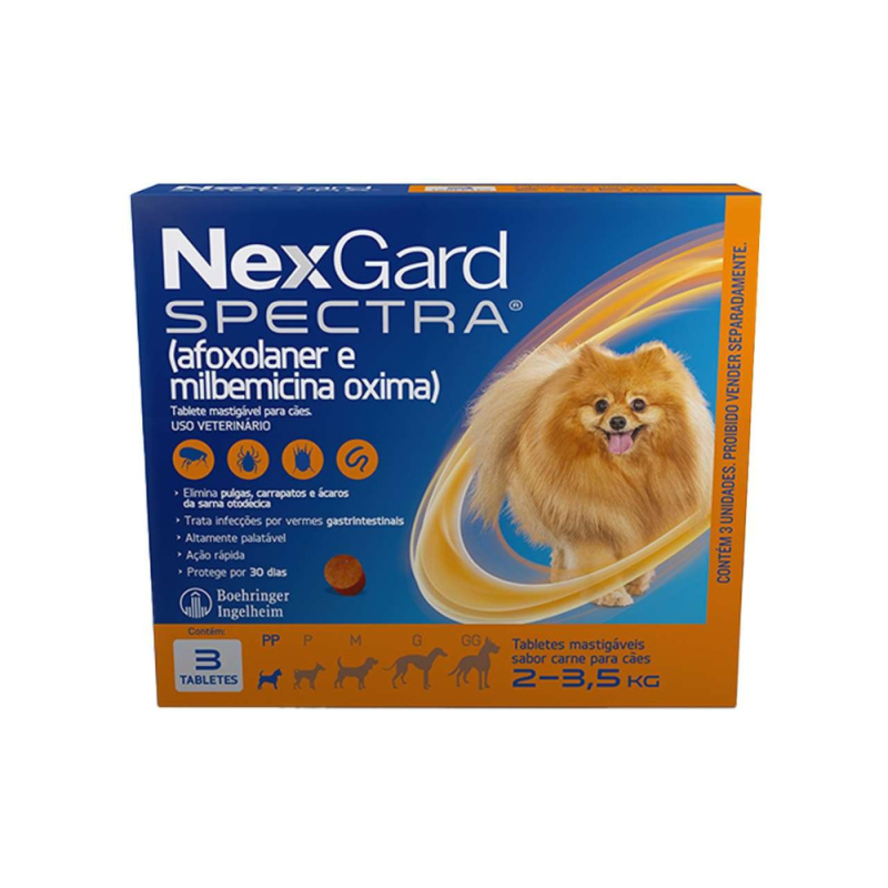 NexGard Spectra PP Antipulgas, Carrapatos e Vermífugo para Cães 2Kg a 3,5Kg Caixa com 3 Comprimidos