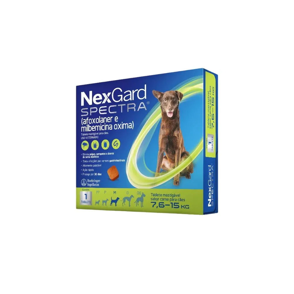 NexGard Spectra M Antipulgas, Carrapatos e Vermífugo para Cães 7,5Kg a 15Kg Caixa com 1 Comprimido NexGard Spectra M Antipulgas, Carrapatos e Vermífugo para Cães 7,5Kg a 15Kg Caixa com 1 Comprimido