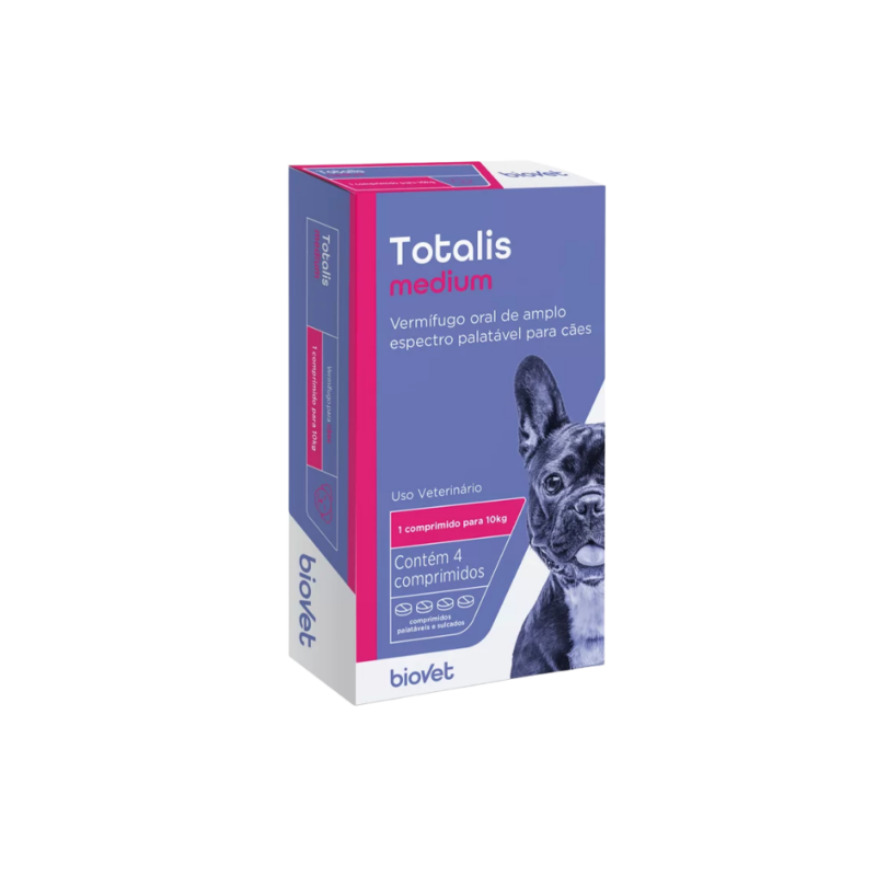 Vermifugo Totalis para Cães Mediun 1 Comprimido para 10kg, Caixa com 4 Comprimidos