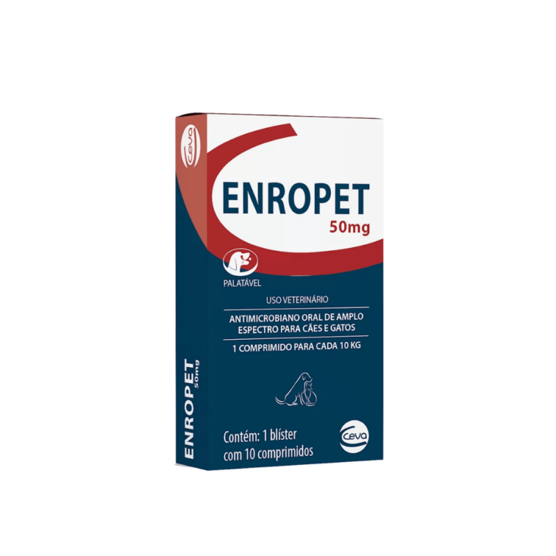 Antibiotico para Cães e Gatos Enropet 50mg com 10 comprimidos
