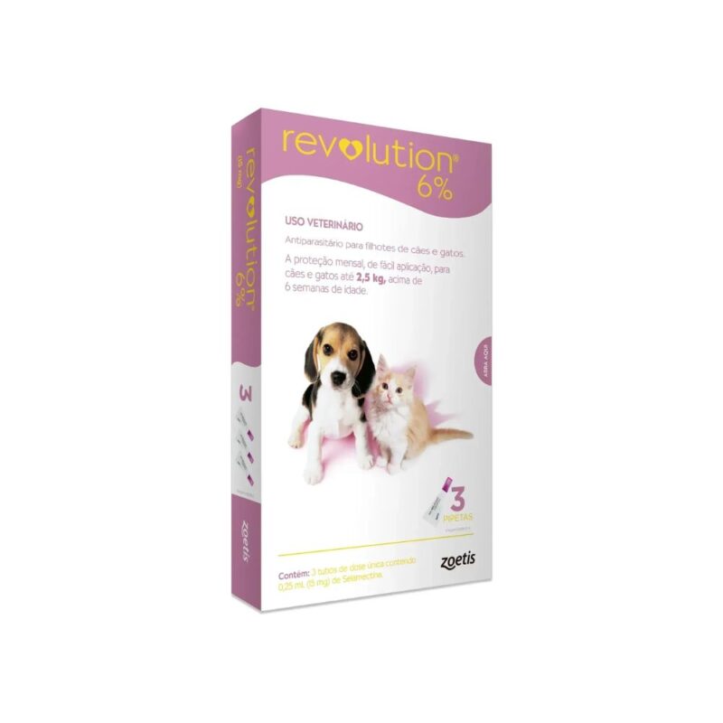 Antipulgas Revolution 6% para Cães e Gatos até 2,5kg 3 pipetas