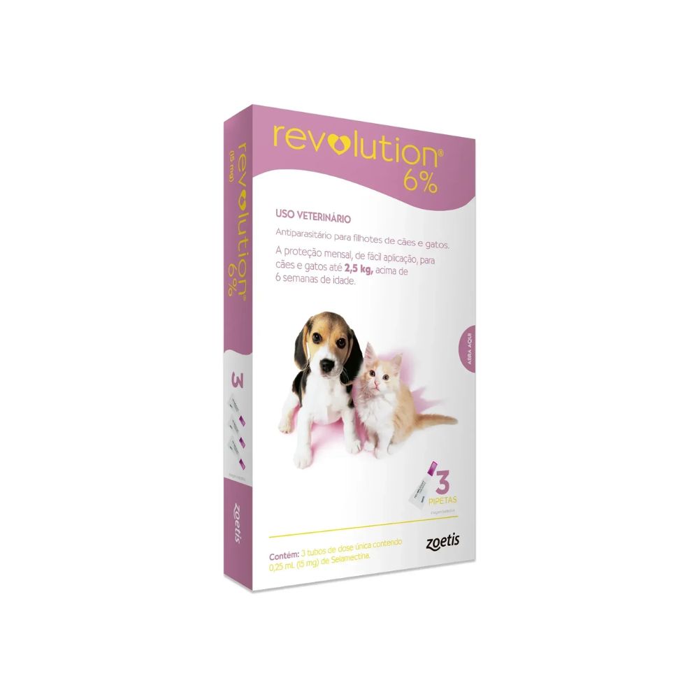 Antipulgas Revolution 6% para Cães e Gatos até 2,5kg 3 pipetas Antipulgas Revolution 6% para Cães e Gatos até 2,5kg 3 pipetas