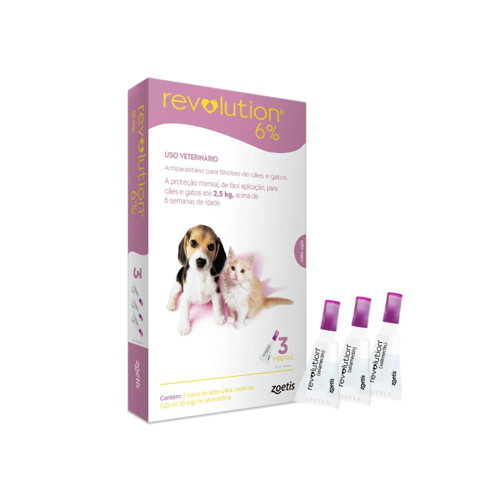 Antipulgas Revolution 6% para Cães e Gatos até 2,5kg 3 pipetas Antipulgas Revolution 6% para Cães e Gatos até 2,5kg 3 pipetas